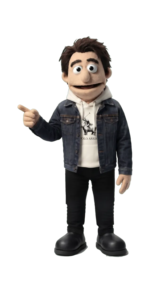 Illustration of Michał pointing